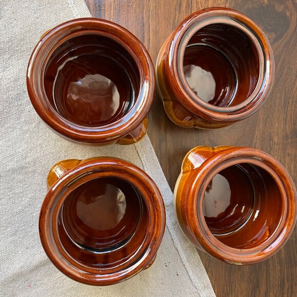 4 Ceramic Individual Pots Crocks Oven Baking Casserole Bean Onion Soup Taiwan - Picture 10 of 15